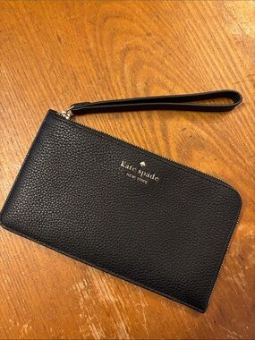 kate spade Black Pebbled Leather Zip Wristlet with Strap